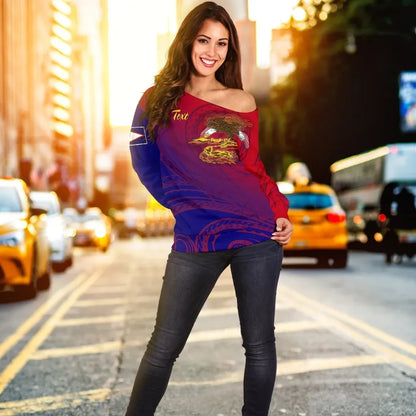 American Samoa Polynesian Custom Personalised Personalized Women Off Shoulder Sweater - Bald Eagle (Blue - Red)