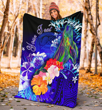American Samoa Polynesian Custom Personalised Premium Blanket - Humpback Whale with Tropical Flowers