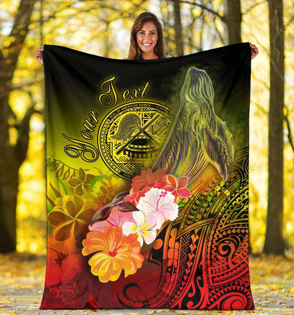 American Samoa Polynesian Custom Personalised Premium Blanket - Humpback Whale with Tropical Flowers