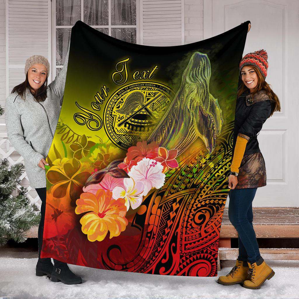American Samoa Polynesian Custom Personalised Premium Blanket - Humpback Whale with Tropical Flowers