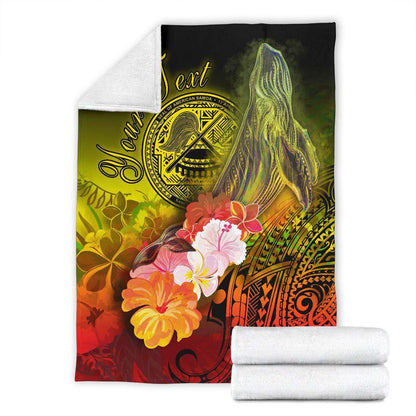 American Samoa Polynesian Custom Personalised Premium Blanket - Humpback Whale with Tropical Flowers