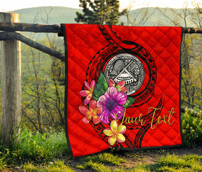 American Samoa Polynesian Custom Personalised Premium Quilt - Floral With Seal Red