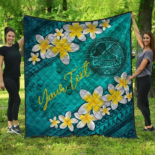 American Samoa Polynesian Custom Personalised Quilt - Plumeria With Blue Ocean