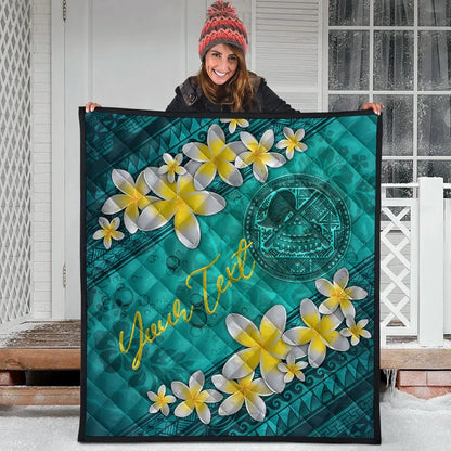 American Samoa Polynesian Custom Personalised Quilt - Plumeria With Blue Ocean