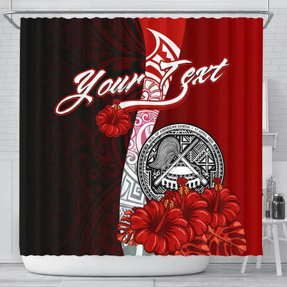 American Samoa Polynesian Custom Personalised Shower Curtain - Coat Of Arm With Hibiscus