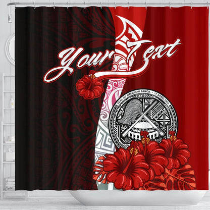 American Samoa Polynesian Custom Personalised Shower Curtain - Coat Of Arm With Hibiscus