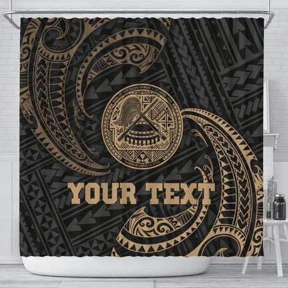 American Samoa Polynesian Custom Personalised Shower Curtain - Gold Tribal Wave