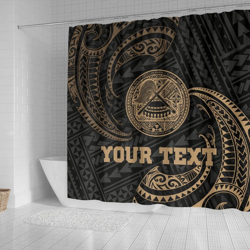 American Samoa Polynesian Custom Personalised Shower Curtain - Gold Tribal Wave