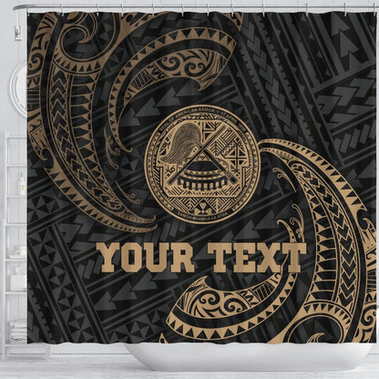 American Samoa Polynesian Custom Personalised Shower Curtain - Gold Tribal Wave