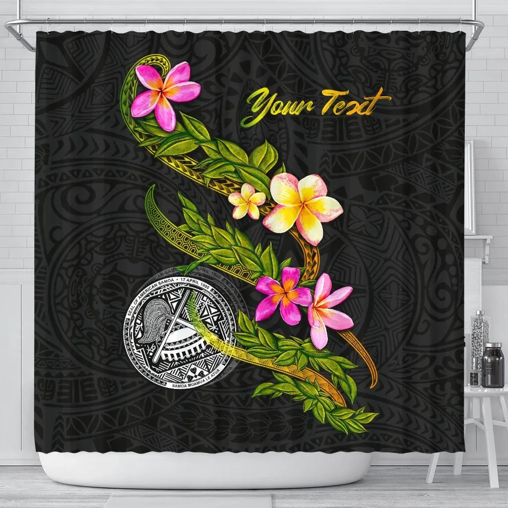 American Samoa Polynesian Custom Personalised Shower Curtain - Plumeria Tribal