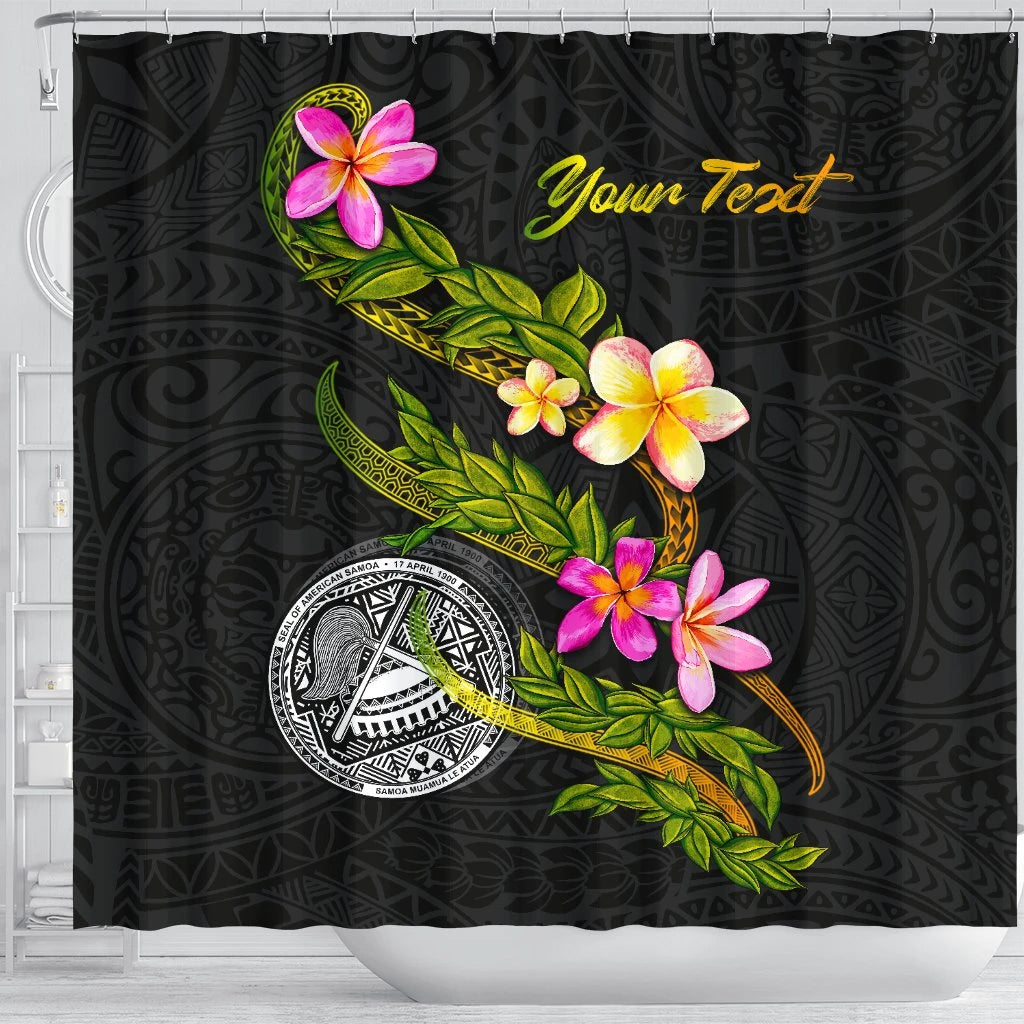 American Samoa Polynesian Custom Personalised Shower Curtain - Plumeria Tribal