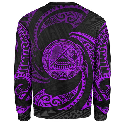 American Samoa Polynesian Custom Personalised Sweatshirt - Purple Tribal Wave
