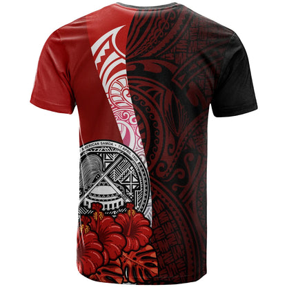 American Samoa Polynesian Custom Personalised T-shirt - Coat Of Arm With Hibiscus