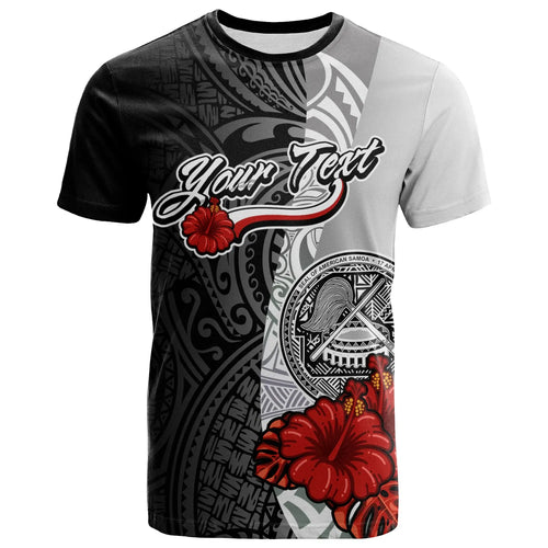 American Samoa Polynesian Custom Personalised T-shirt - Arm With Hibiscus White