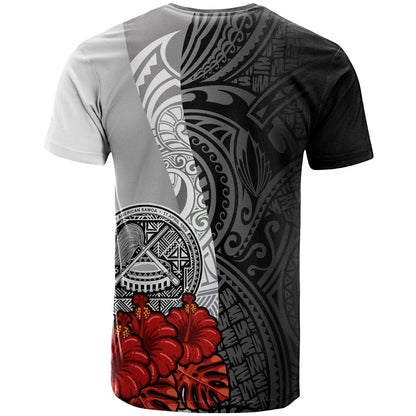 American Samoa Polynesian Custom Personalised T-shirt - Arm With Hibiscus White