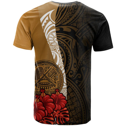 American Samoa Polynesian Custom Personalised T-Shirt - Coat Of Arms With Hibiscus Gold