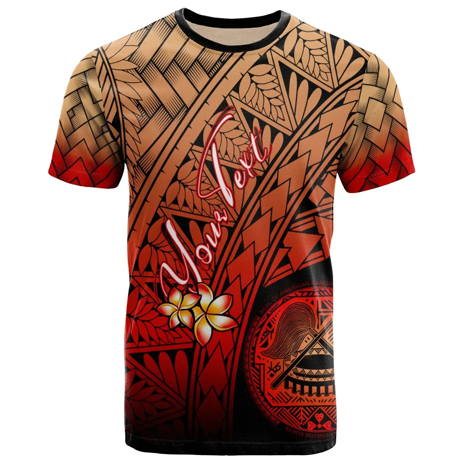 American Samoa Polynesian Custom Personalised T-Shirt - Plumeria Tattoo Tribal