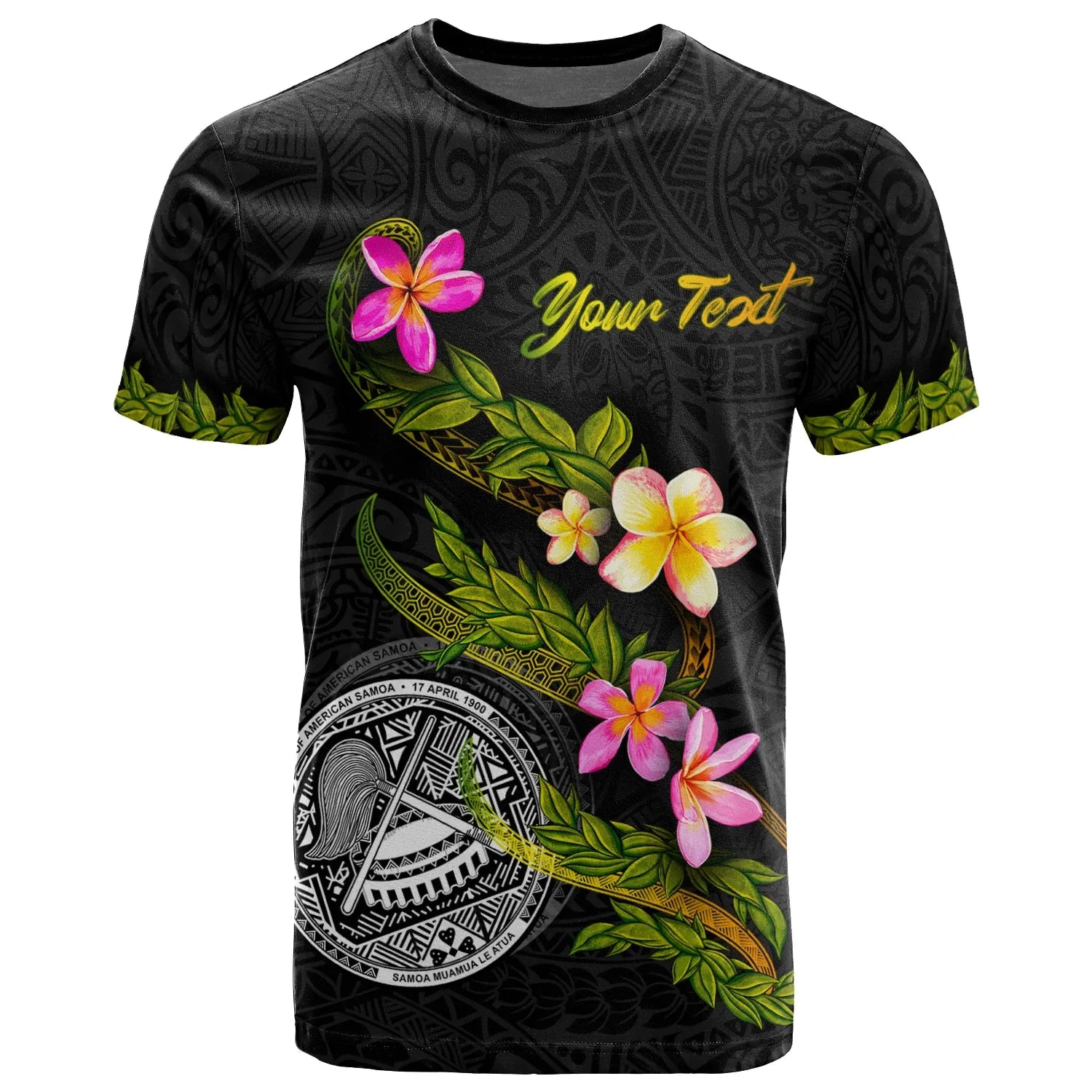 American Samoa Polynesian Custom Personalised T-Shirt - Plumeria Tribal