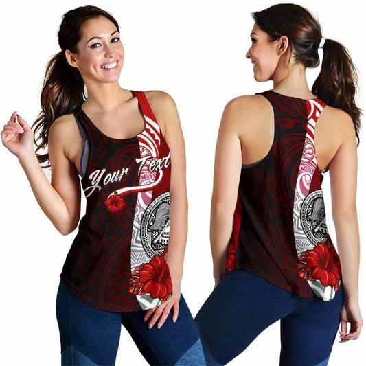 American Samoa Polynesian Custom Personalised Women Racerback Tank - Coat Of Arm With Hibiscus