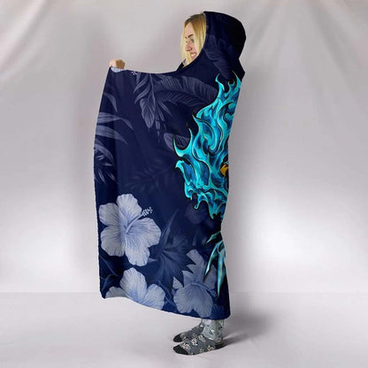 American Samoa Polynesian Hooded Blanket - Blue Polynesian Eagle