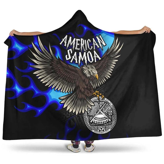 American Samoa Polynesian Hooded Blanket - Eagle With Flame Blue