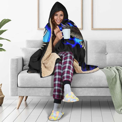 American Samoa Polynesian Hooded Blanket - Eagle With Flame Blue