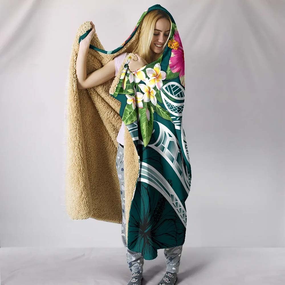 American Samoa Polynesian Hooded Blanket- Summer Plumeria