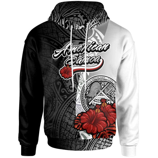 American Samoa Polynesian Hoodie - Coat Of Arm With Hibiscus White