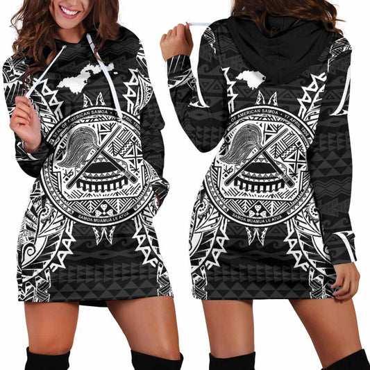 American Samoa Polynesian Hoodie Dress Map Black