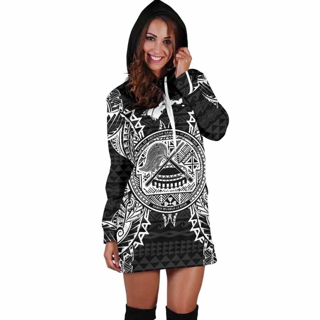 American Samoa Polynesian Hoodie Dress Map Black