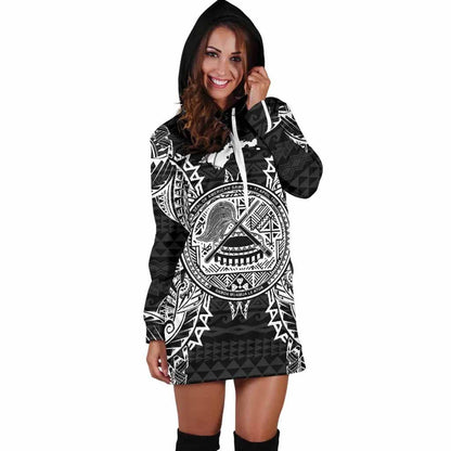 American Samoa Polynesian Hoodie Dress Map Black