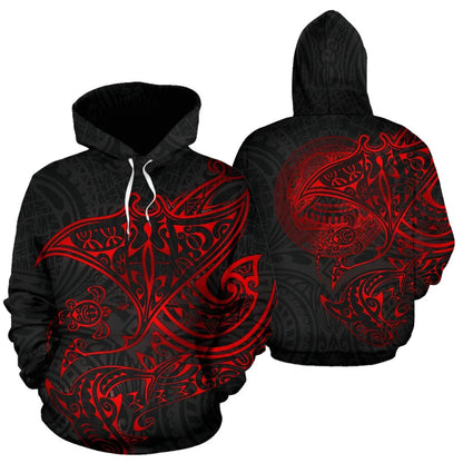 American Samoa Polynesian Hoodie - Red Turtle Shark Manta