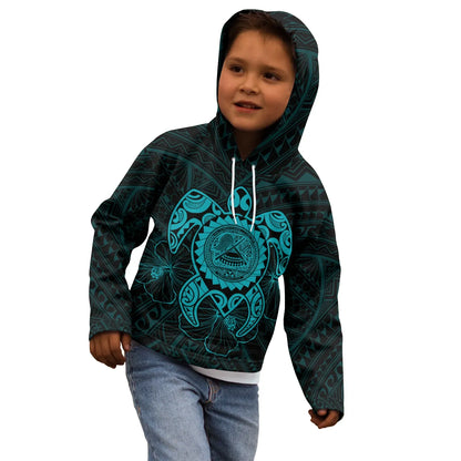 American Samoa Polynesian Hoodie - Vintage Polynesian Turtle (Turquoise)