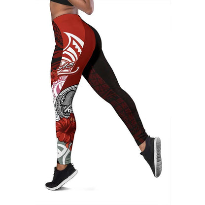 American Samoa Polynesian Legging  - Coat Of Arm With Hibiscus