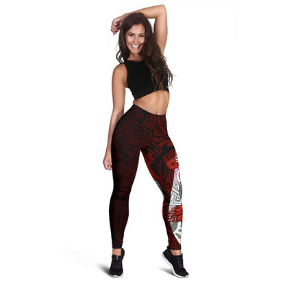 American Samoa Polynesian Legging  - Coat Of Arm With Hibiscus