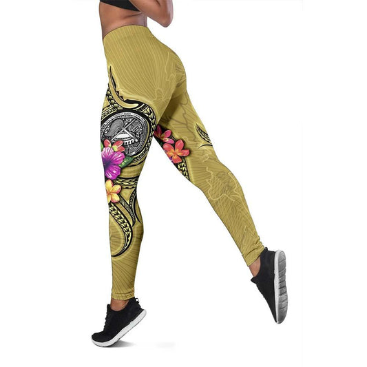 American Samoa Polynesian Legging - Floral With Seal Gold