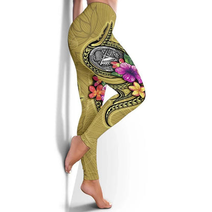 American Samoa Polynesian Legging - Floral With Seal Gold