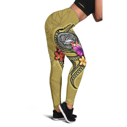 American Samoa Polynesian Legging - Floral With Seal Gold