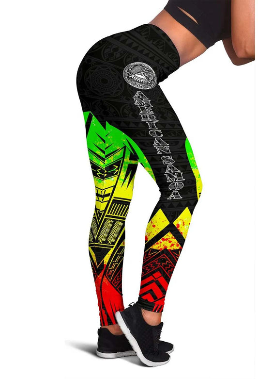 American Samoa Polynesian Legging - Polynesian Tattoo Reggae Version