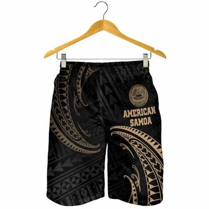 American Samoa Polynesian Men Short - Gold Tribal Wave