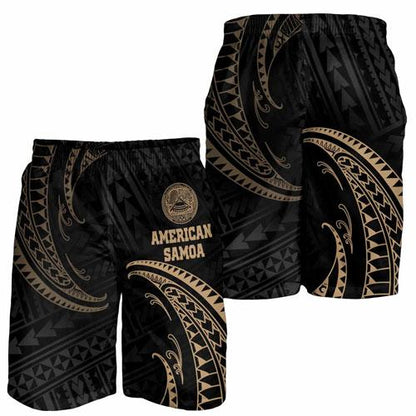American Samoa Polynesian Men Short - Gold Tribal Wave