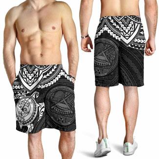 American Samoa Polynesian Men Shorts - Black Turtle