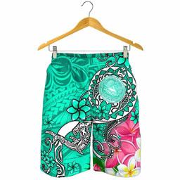 American Samoa Polynesian Men Shorts - Turtle Plumeria (Turquoise)