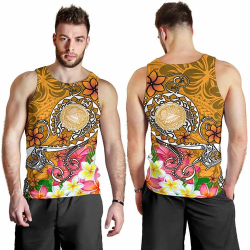 American Samoa Polynesian Men Tank Top - Turtle Plumeria (Gold)