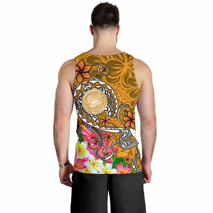 American Samoa Polynesian Men Tank Top - Turtle Plumeria (Gold)