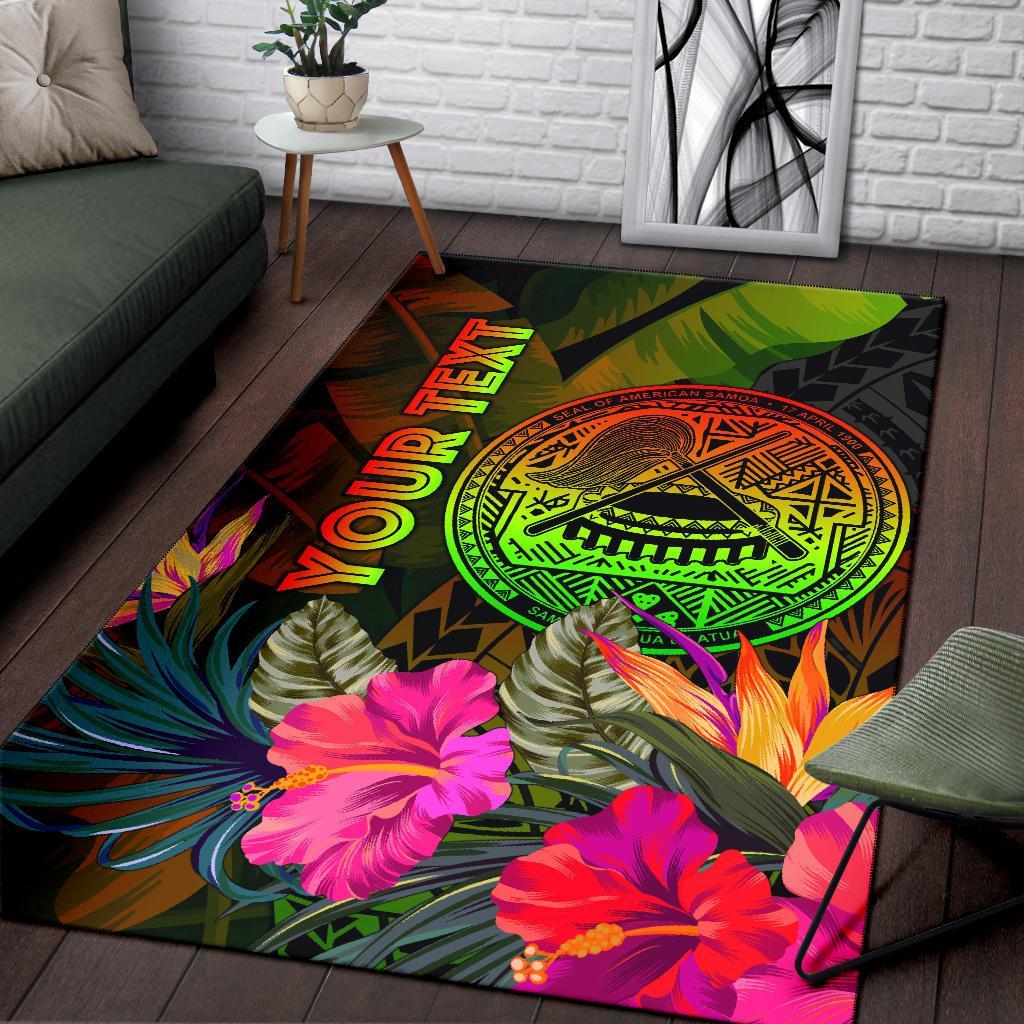 American Samoa Polynesian Personalised Area Rug - Hibiscus and Banana Leaves
