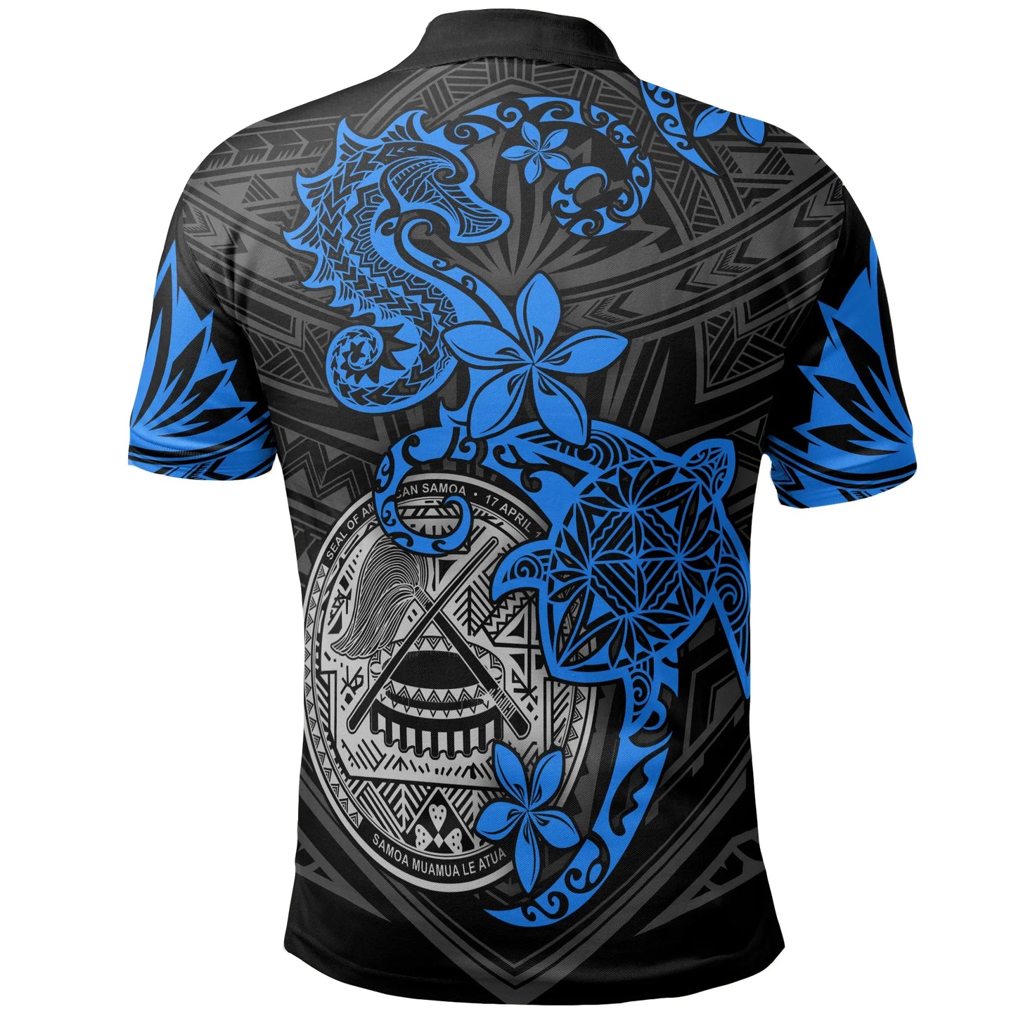American Samoa Polynesian Polo Shirt - Blue Seahorse Turtle