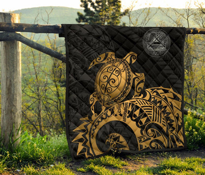 American Samoa Polynesian Premium Quilt - Polynesian Turtle Golden