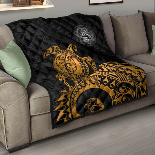 American Samoa Polynesian Premium Quilt - Polynesian Turtle Golden