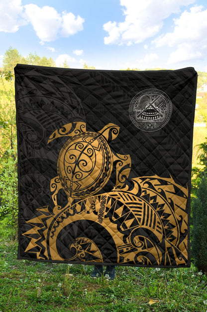 American Samoa Polynesian Premium Quilt - Polynesian Turtle Golden